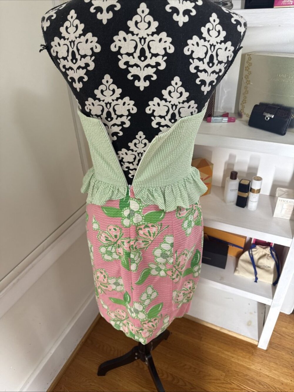 Lilly Pulitzer Striped & Floral Strapless Dress - 4 Pinks And Greens Lined Vaca - Picture 4 of 14
